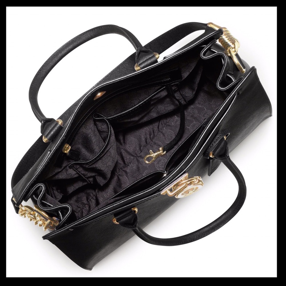 Michael Kors Hamilton Large Saffiano Leather Tote Black With Gold - Picture 14 of 16